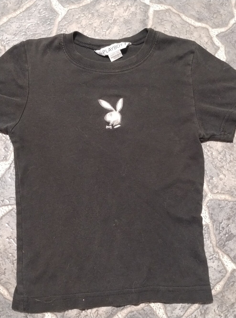 PLAYBOY Women's black baby doll top silver bunny Size Small VINTAGE Y2K